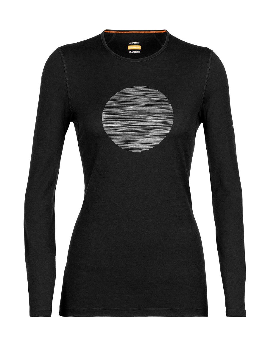 Black Icebreaker Merino 200 Oasis Long Sleeve Crewe Ski Circle Women's Base Layers | AU 1836DFMN